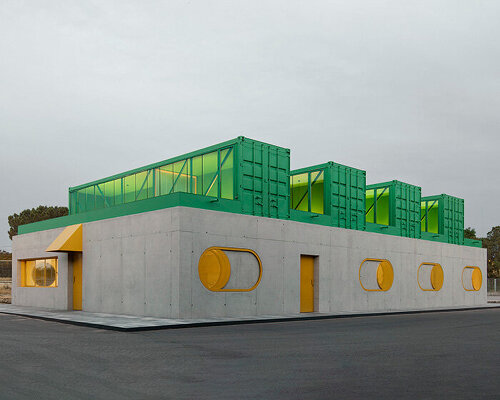 repurposed shipping containers top colorful workspaces by impepinable studio in spain